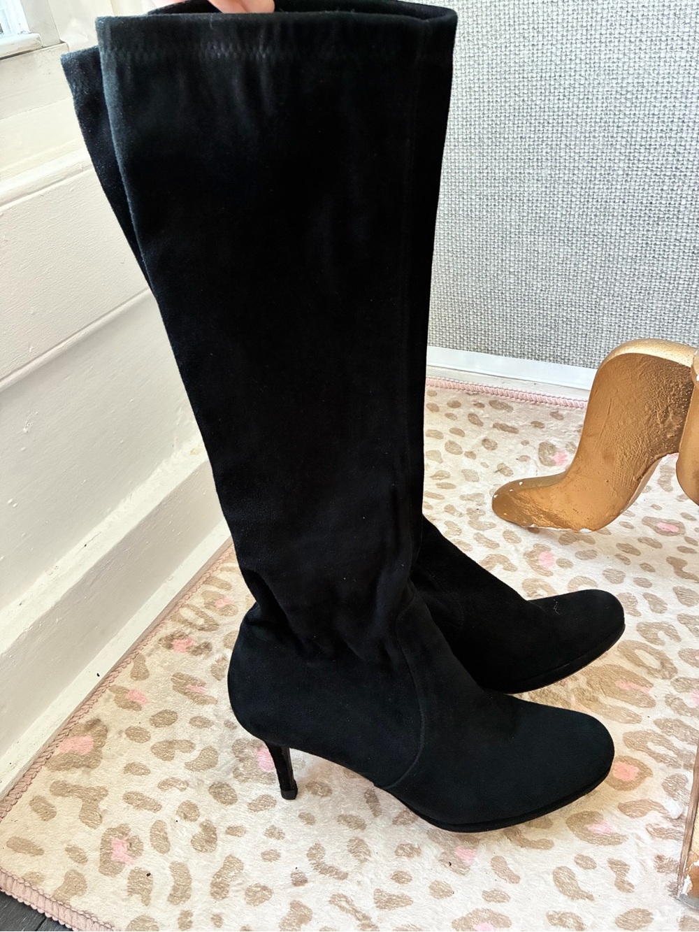 LK Bennett Black Suede Knee-High Stiletto Boots